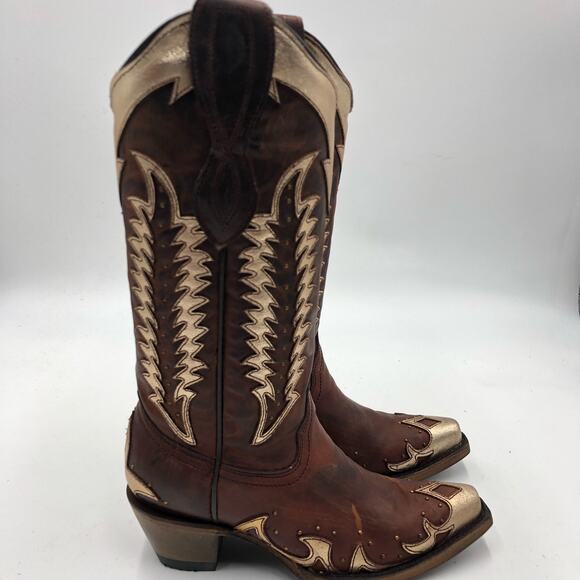 Circle G Women's Overlay & Embroidery & Studded Boots Cognac Size 5.5 M - Picture 5 of 11